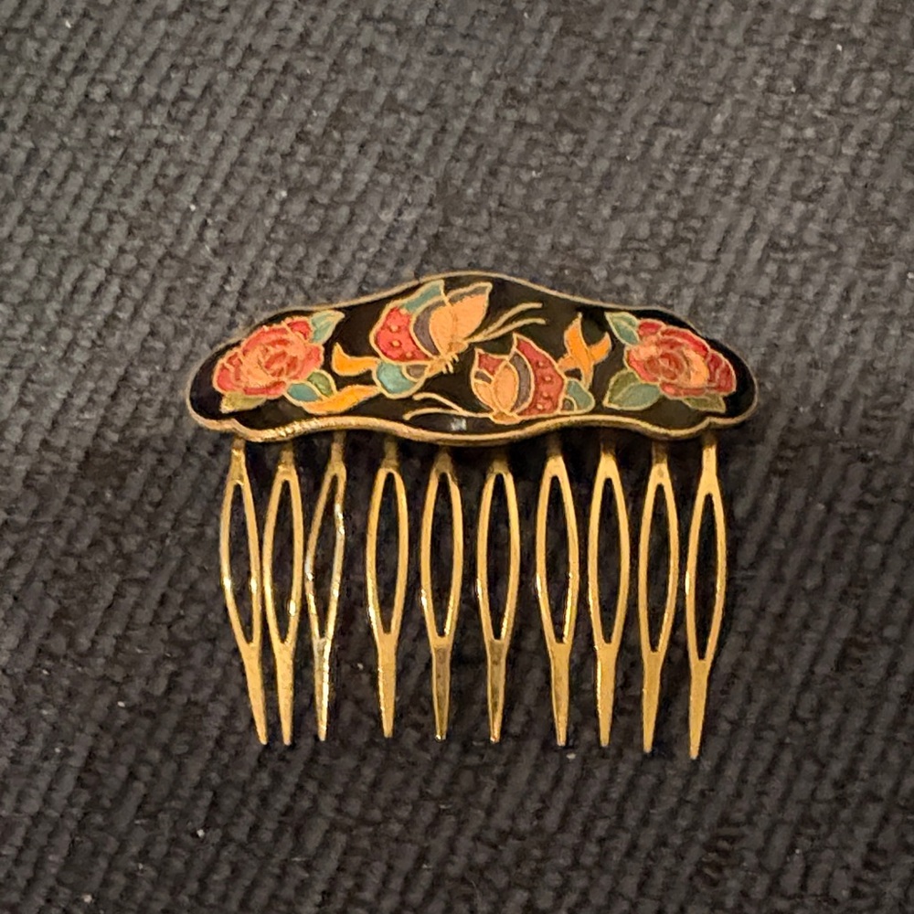Cloisonné Floral Gold Hair Comb